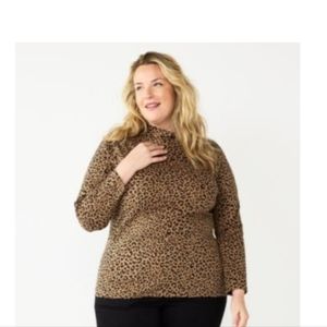 Croft & Barrow® Essential Mockneck Top, Brown Animal Print, Plus Size 5X